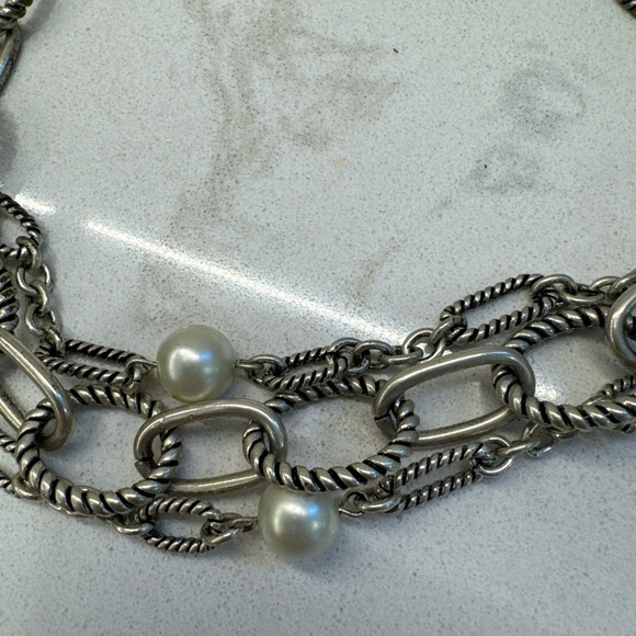 Layered Silver And Faux Pearl Necklace/ Choker Stunning 18” - Picture 6 of 8
